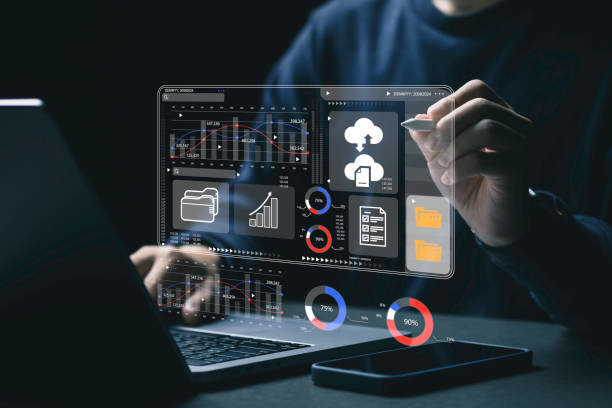 istock Business networks with cyber security software. Businessman shows cloud storage network technology icon, large network of backup platforms. Cloud technology concept. 2166702235