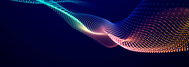 Musical wave. Beautiful illustration is created from dots. Digital network background. 3D