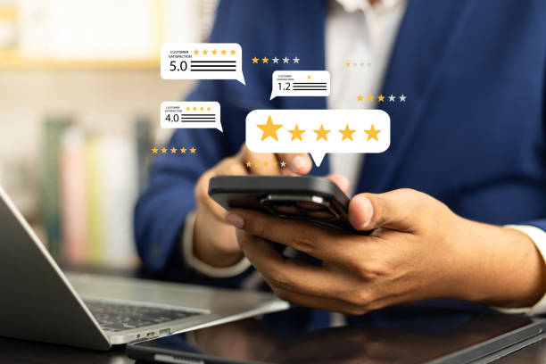 istock Online customer satisfaction Survey service concept, client rate service from experience in application,Consumer give five-Stars and feedback review for quality, Business reputation ranking from buyer 2166708367