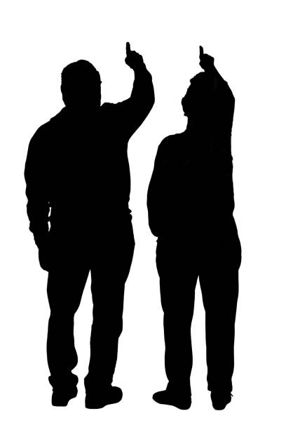 silhouette of senior people pointing on white background