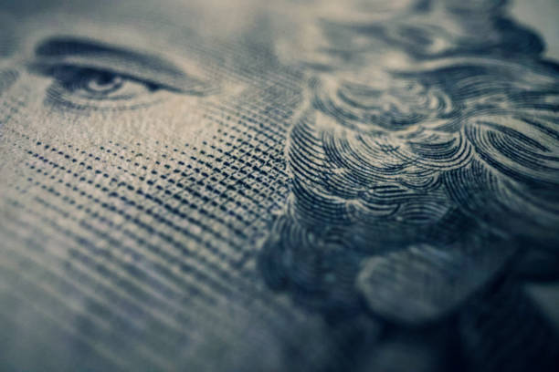 US Currency, banknote, 10 US Dollar, Hamilton close-up. stock photo