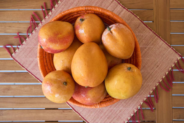 Delicious mangoes in a basket