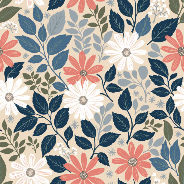 Floral pattern. Background with palnts. Wallpaper. Vector illustration. Loopable, seamless pattern. Grouped, layered, editable. background of flowery stock illustrations