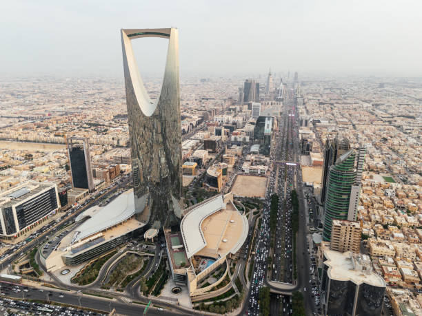 istock Drone shot flying. Saudi Arabia. Riyadh. Kingdom tower. Sunrise. 2166725335