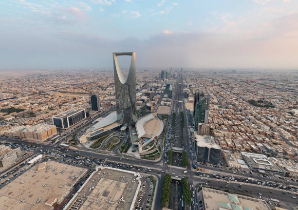 istock Drone shot flying. Saudi Arabia. Riyadh. Road. Day. Kingdom tower 2166725524