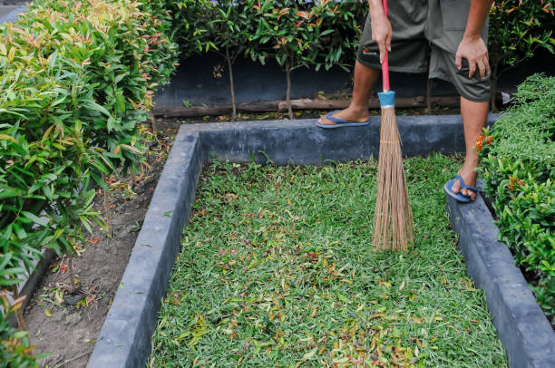 istock cleaning the yard using a broom made of sticks 2166729595