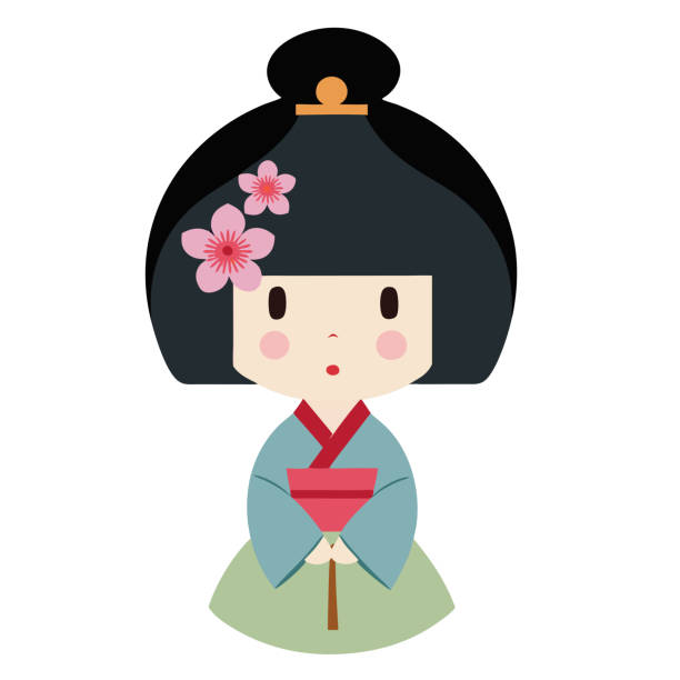 istock Cute japanese girl with traditional costume. Vector illustration. 2166732110