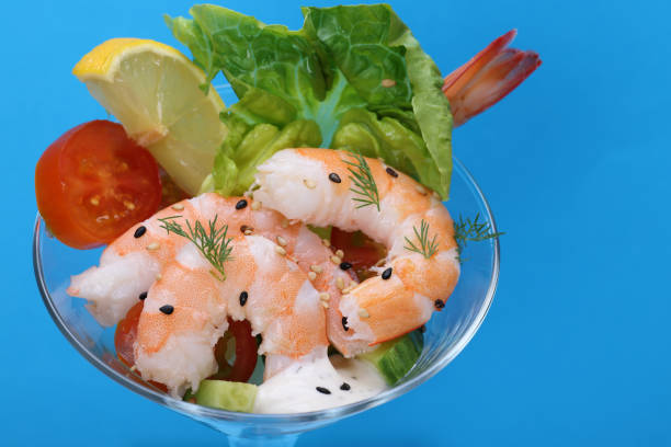 Prawn Salad close up in martini glass