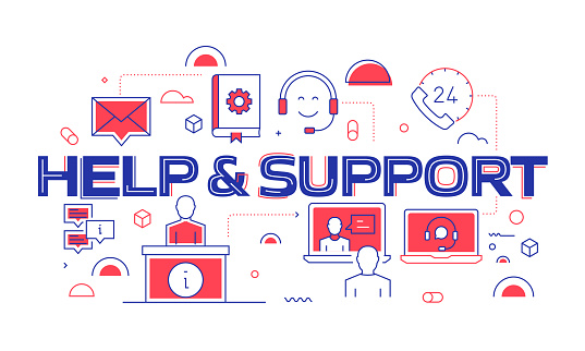 Support Banner Examples Help And Support Related Line Style Banner Design For Web Page Headline ...