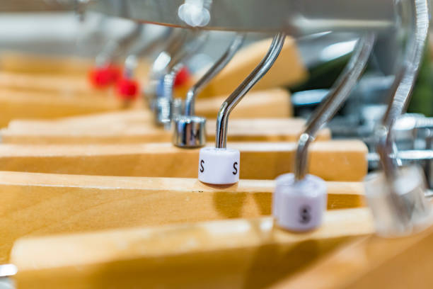 Clothes hangers with size markings in the mall