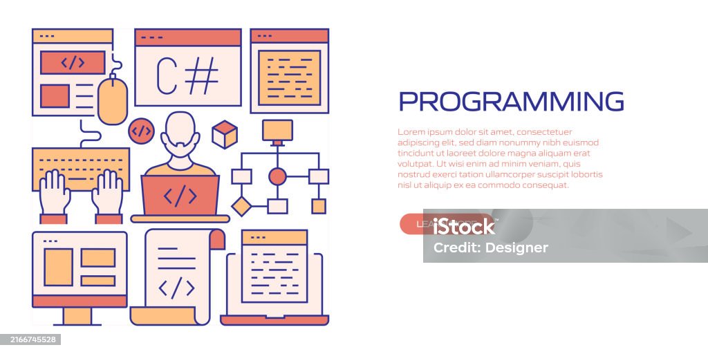Programming Related Line Style Banner Design For Web Page Headline ...