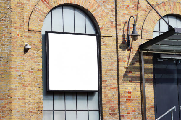 istock Blank white restaurant or shop sign mockup, large billboard banner on a storefront template. 2166748663
