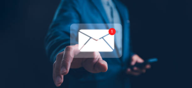 istock Email marketing concept. New email notification concept for business e-mail communication and digital marketing. Inbox, receiving electronic message alert. sending e-mails or digital newsletter. 2166750276