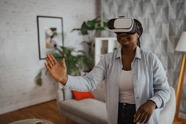 istock Home VR exploration with person in stylish setting 2166754689