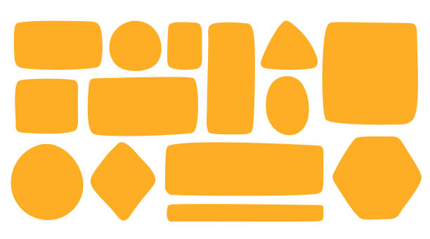 kuvapankkikuvitukset aiheesta vektorin orgaaniset muodot. käsin piirtoruutu tekstille. keltainen doodle-kupla aaltoileva banneri. abstrakti lainaus epäsymmetrinen muoto. aseta tyhjät geometriset elementit suunnittelua varten: ympyrä, soikea kolmio, suorakulmio, kuusikulmio - luomuruoka