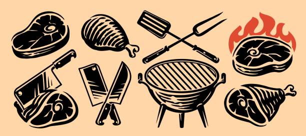 Barbecue concept. Bbq grill or picnic icons set. Collection of elements for restaurant or cafe menu