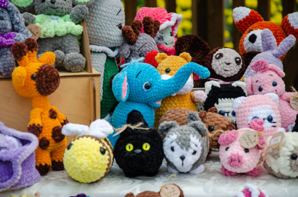 istock Designer soft knitted toys for sale 2166761987
