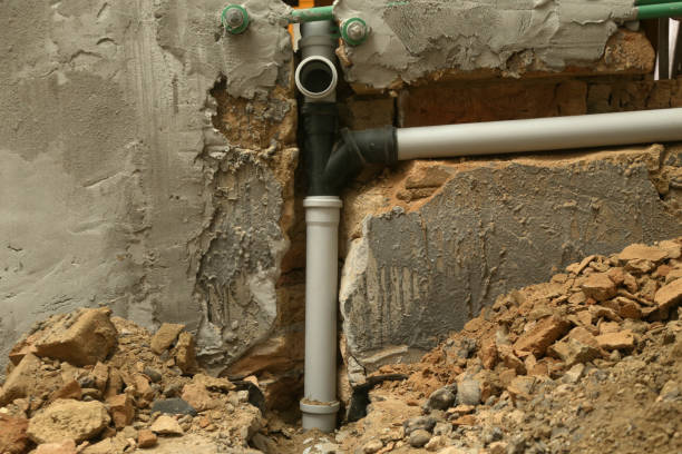 istock Process of installing PVC pipes sewage system in bathroom, DIY home renovation 2166763535