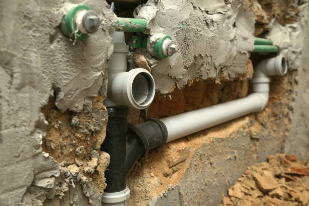 istock Process of installing PVC pipes sewage system in bathroom, DIY home renovation 2166763853
