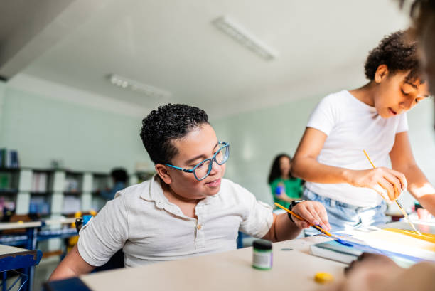 istock Wheelchair student painting on classroom at school 2166778457