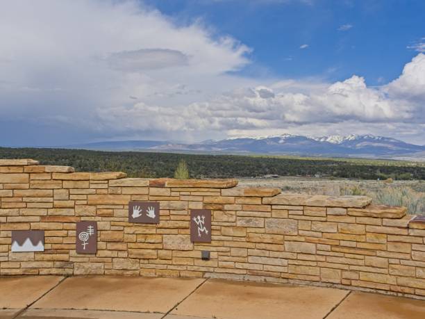Descriptive signage along wall at Mesa Verde national park.