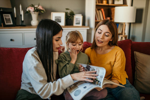 Family reading a book together
