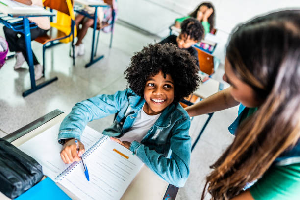 istock Student talking with teacher on classroom at school 2166782660