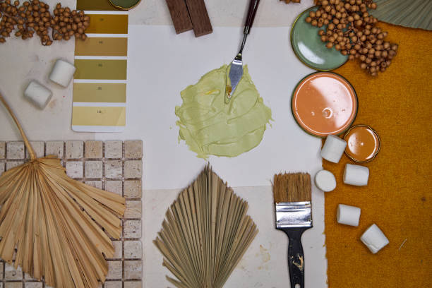istock orange color palette and mood board for interior design and decor, top view 2166783556