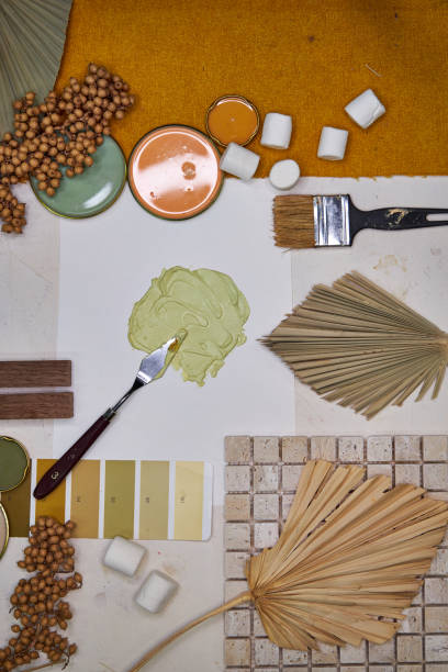 istock orange color palette and mood board for interior design and decor, top view 2166783557
