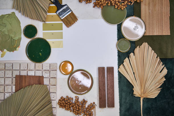 istock color palette green and mood board for interior design and decor, top view 2166783571