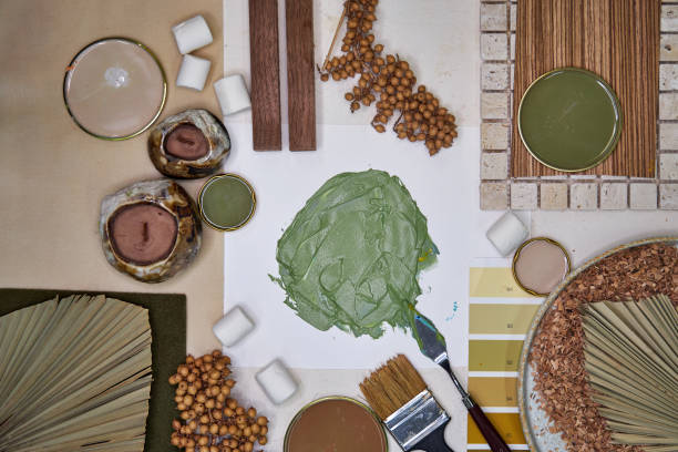 istock color palette green and mood board for interior design and decor, top view 2166783580