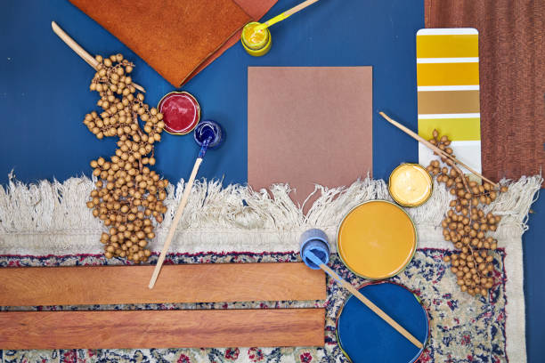istock color palette blue and mood board for interior design and decor, top view 2166783992