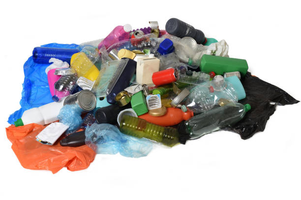 istock garbage, elevated view  pile of plastic containers and cans for recycling isolated on white background 2166785109
