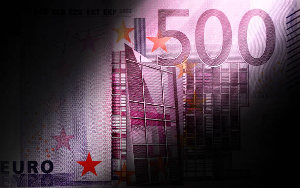 Euro banknotes glow under ultraviolet light. Verifying the authenticity of money.