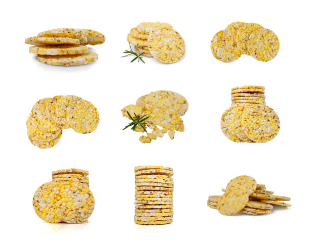istock Puffed Corn Cake Isolated, Corn Diet Bread with Fragrant Herbs and Spices, Waffle with Corns, Rice, Cereal Snack 2166787614