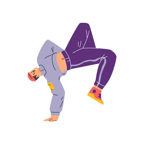 istock Break dancer handstands, vector breakdancer in action, teenager street dancer hip hop performance, cartoon boy dancing 2166788598
