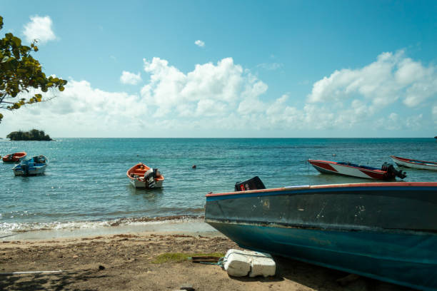 Fishing boats in the Caribbean Sea off the coast of Grenada