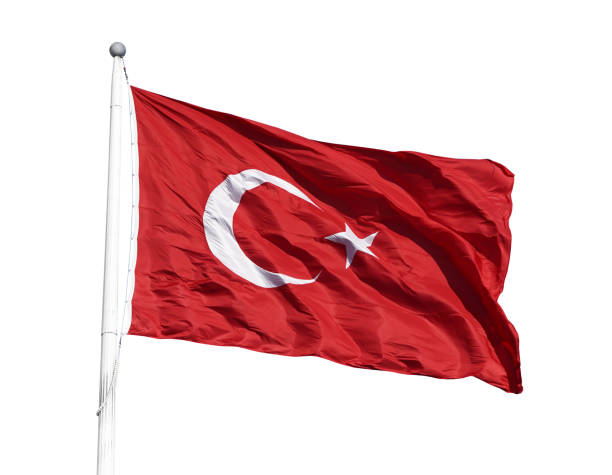 istock Turkish flag waving in the wind on white background. 2166791217