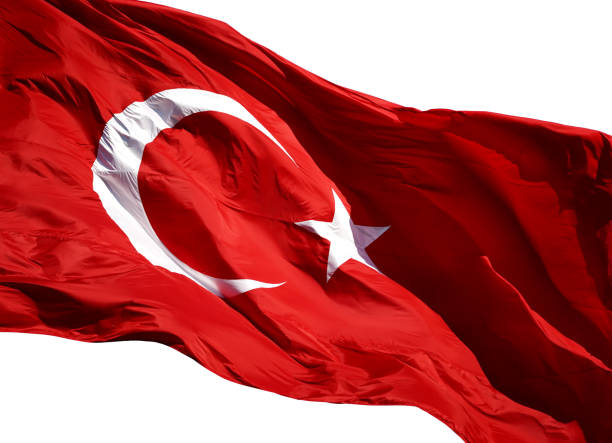 istock The Turkish flag waving in the wind on white background. 2166791355