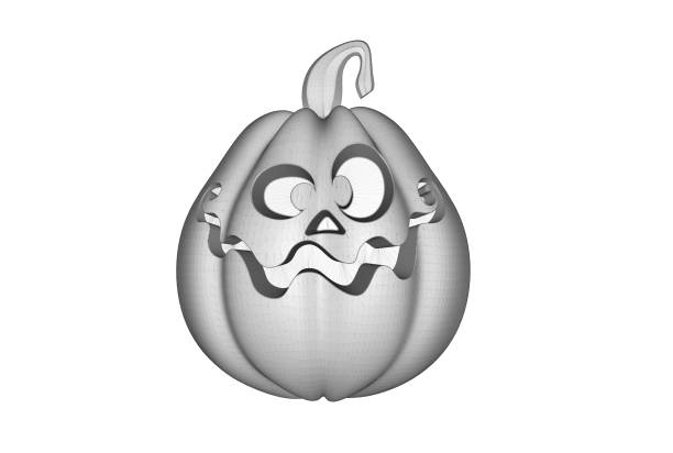 Front view Devil Halloween Pumpkin Carving, Fierce, Angry, Isolated on white background, clipping path, Decorative elements for Halloween holiday, Thanksgiving Day, Jack O Lantern concept, 3d illustration