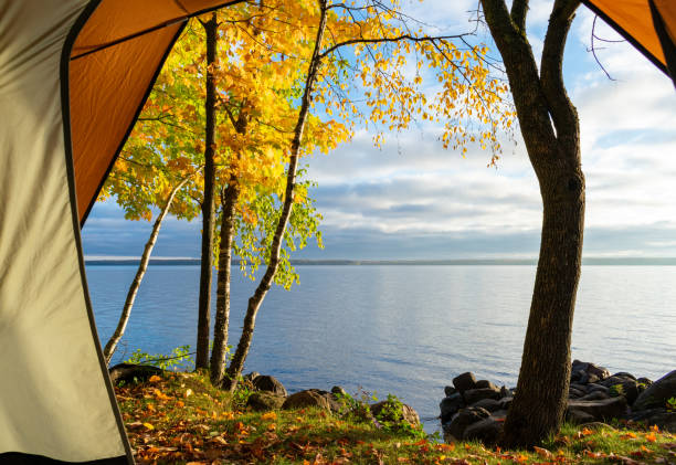 istock Waterfront view from inside a tent in autumn 2166805331