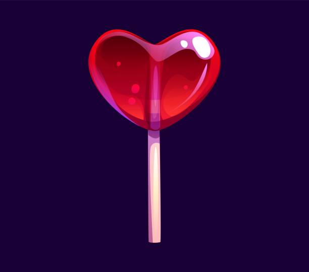 istock Cartoon valentine red heart lollypop, candy sweets 2166806263