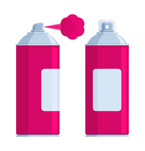 istock Set of pink spray paint cans with silver caps, one spraying paint. Flat vector illustration isolated on white background. Art supplies and graffiti concept. Perfect for creative projects 2166811061