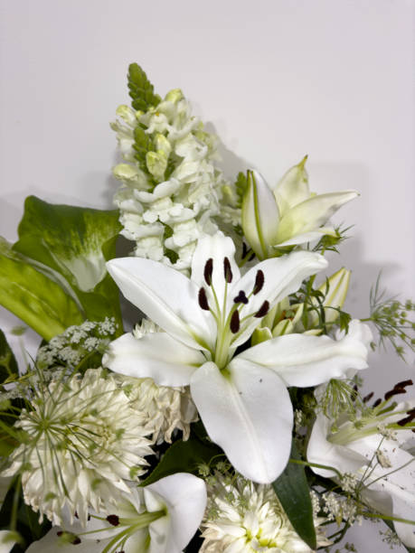 istock Elegant White Lily Blossoms in Full Bloom. Bouquet 2166811925