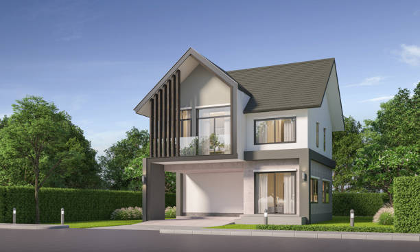 istock Modern house exterior day light with lawn grass.3d rendering 2166814856