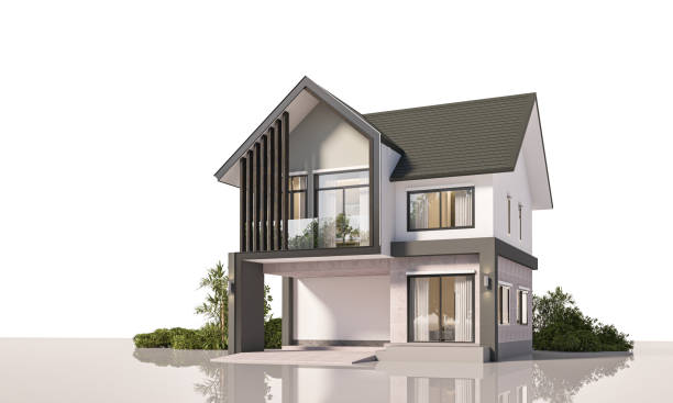 istock Architecture 3d rendering illustration of modern  house on white background 2166814857