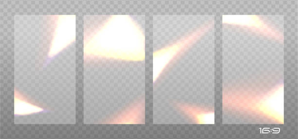 16x9 backgrounds set with Overlay effect of exposed old photo with burn edges. Realistic vector illustration of camera film light filter for vintage look with with blur glare, noise and grain