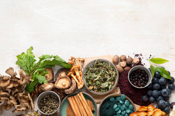 istock Adaptogen healthy food. Herb and spice collection on light background 2166825961