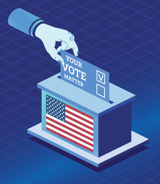 istock Voting Concept. Hand Puts Vote Bulletin into Vote Box with USA flag. Isometric Election Concept with Ballot Box. The ballot has the message: Your vote matters. 2166827153