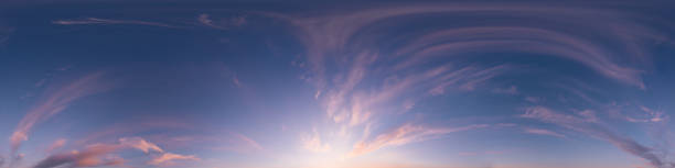 istock Sunset sky panorama with bright glowing pink Cirrus clouds. Seamless hdr 360 panorama in spherical equirectangular format. Full zenith for 3D visualization, sky replacement for aerial drone panoramas 2166829759